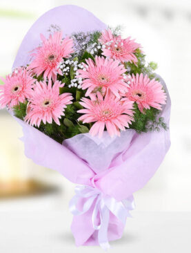 7 pembe gerbera buket