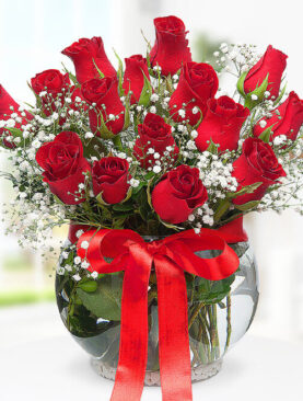 15 kırmızı gül fanus