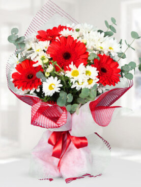 kırmızı gerbera papatya buket