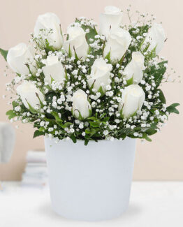 12 beyaz gül seramik