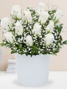 12 beyaz gül seramik