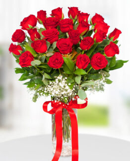 25 kırmızı gül vazo