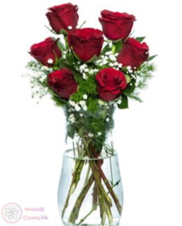 Vazoda 7'li Kırmızı Gül